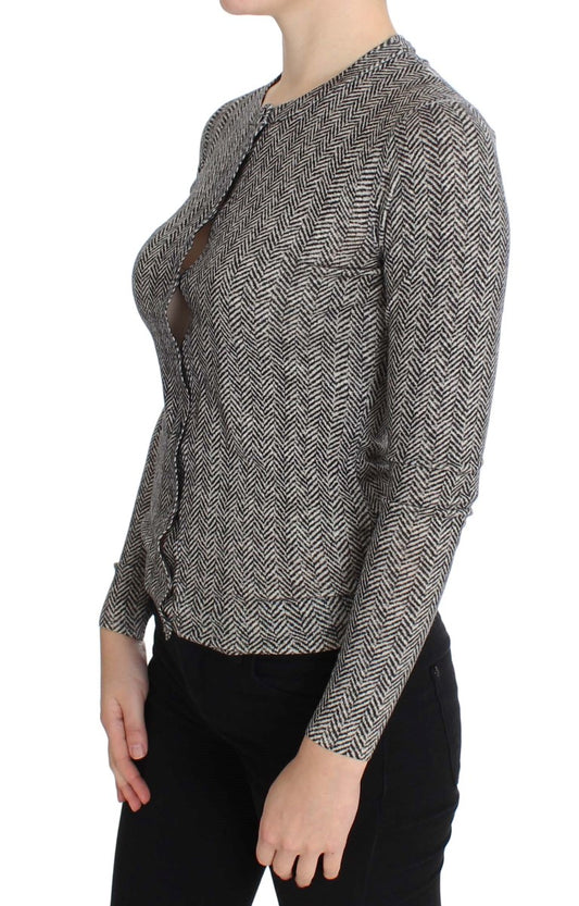 Dolce & Gabbana Schwarz-Weißes Wolltop Strickjacke Pullover