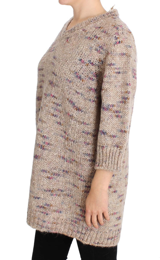 PINK MEMORIES Beigefarbener Strickpullover aus Wollmischung in Übergröße