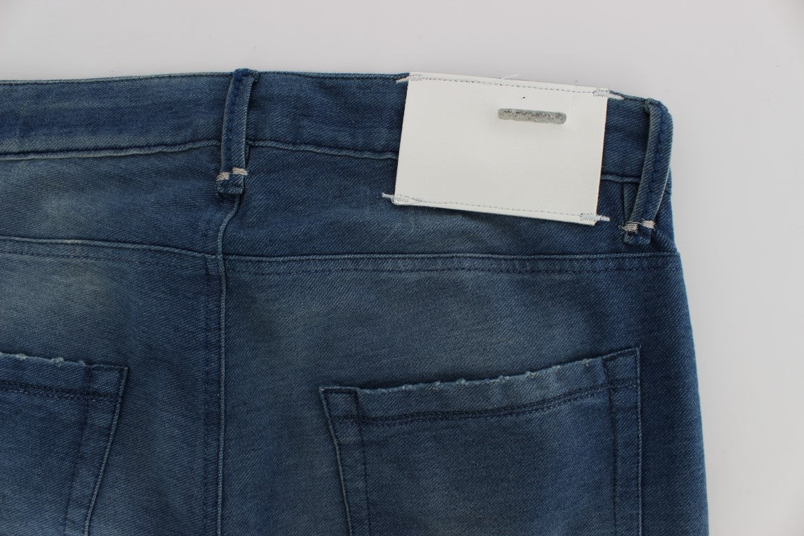Acht Blaue Waschung Denim Baumwolle Stretch Slim Fit Jeans