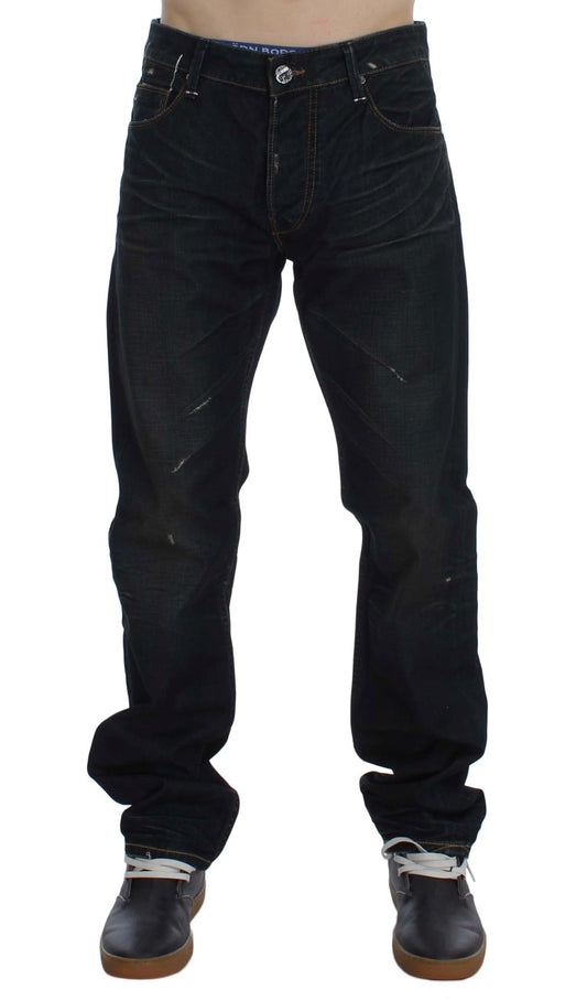 Acht Blaue Waschung Baumwolle Denim Straight Fit Jeans