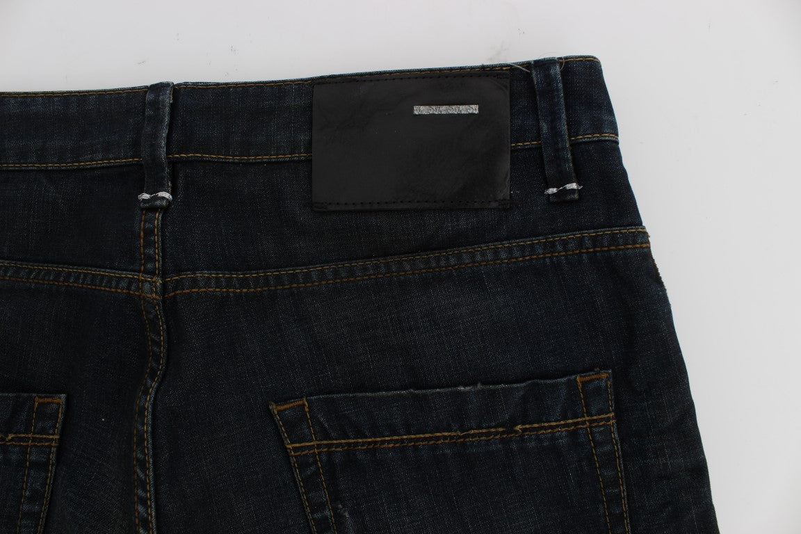 Acht Blaue Waschung Baumwolle Denim Straight Fit Jeans