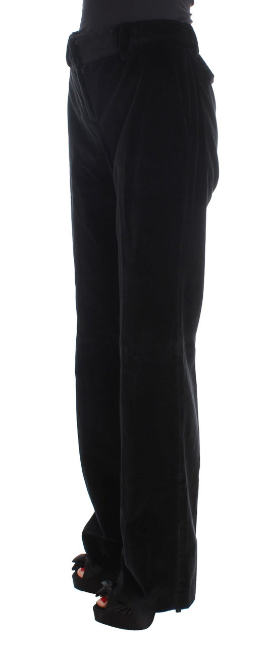 Ermanno Scervino Schwarze Samt-Baumwoll-Hose mit geraden Beinen