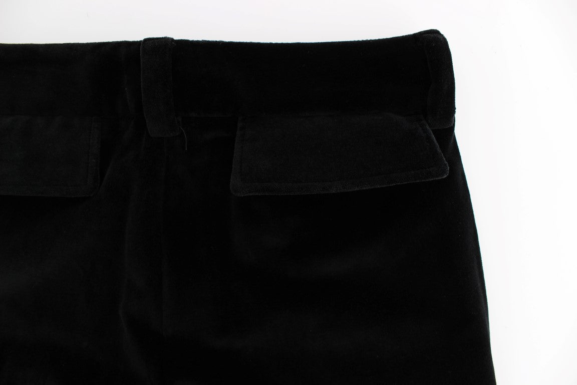 Ermanno Scervino Schwarze Samt-Baumwoll-Hose mit geraden Beinen
