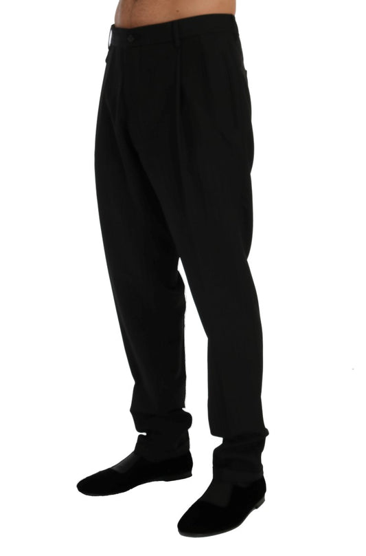 Dolce & Gabbana Schwarz gestreifte Woll-Stretch-Hose