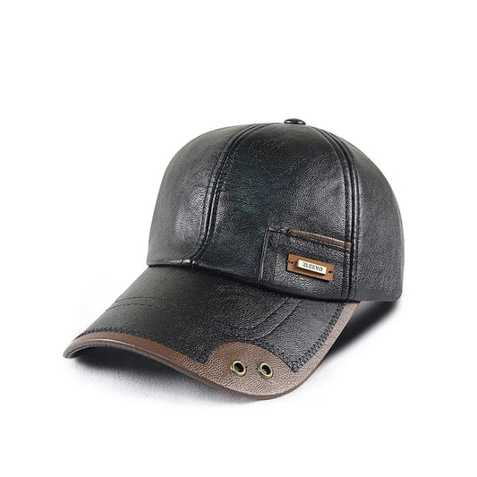 Autumn and Winter new PU leather baseball cap fashion stitching and brushed middle-aged and elderly peaked cap