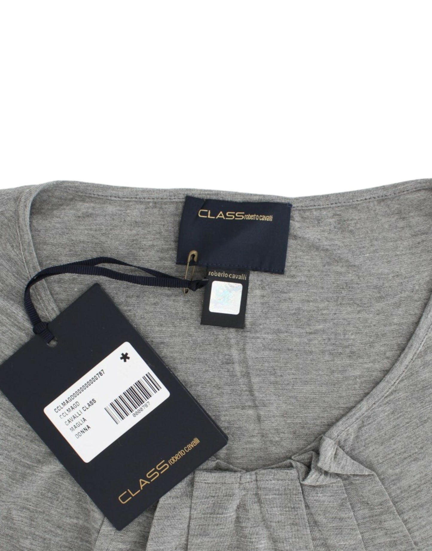 Cavalli Graues 3/4-Ärmel-Pullover-Top