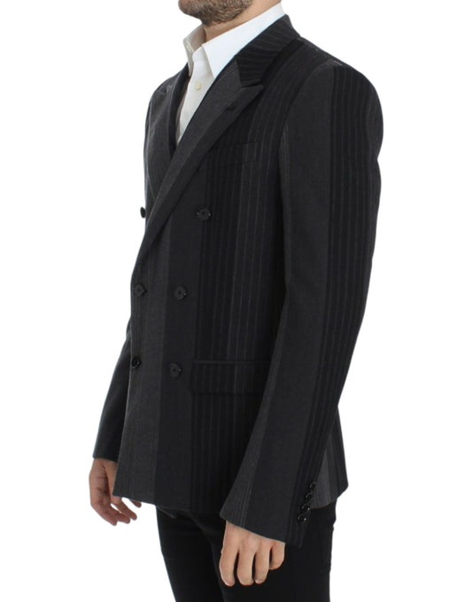 Dolce & Gabbana Grauer gestreifter Stretch-Blazer aus Wolle