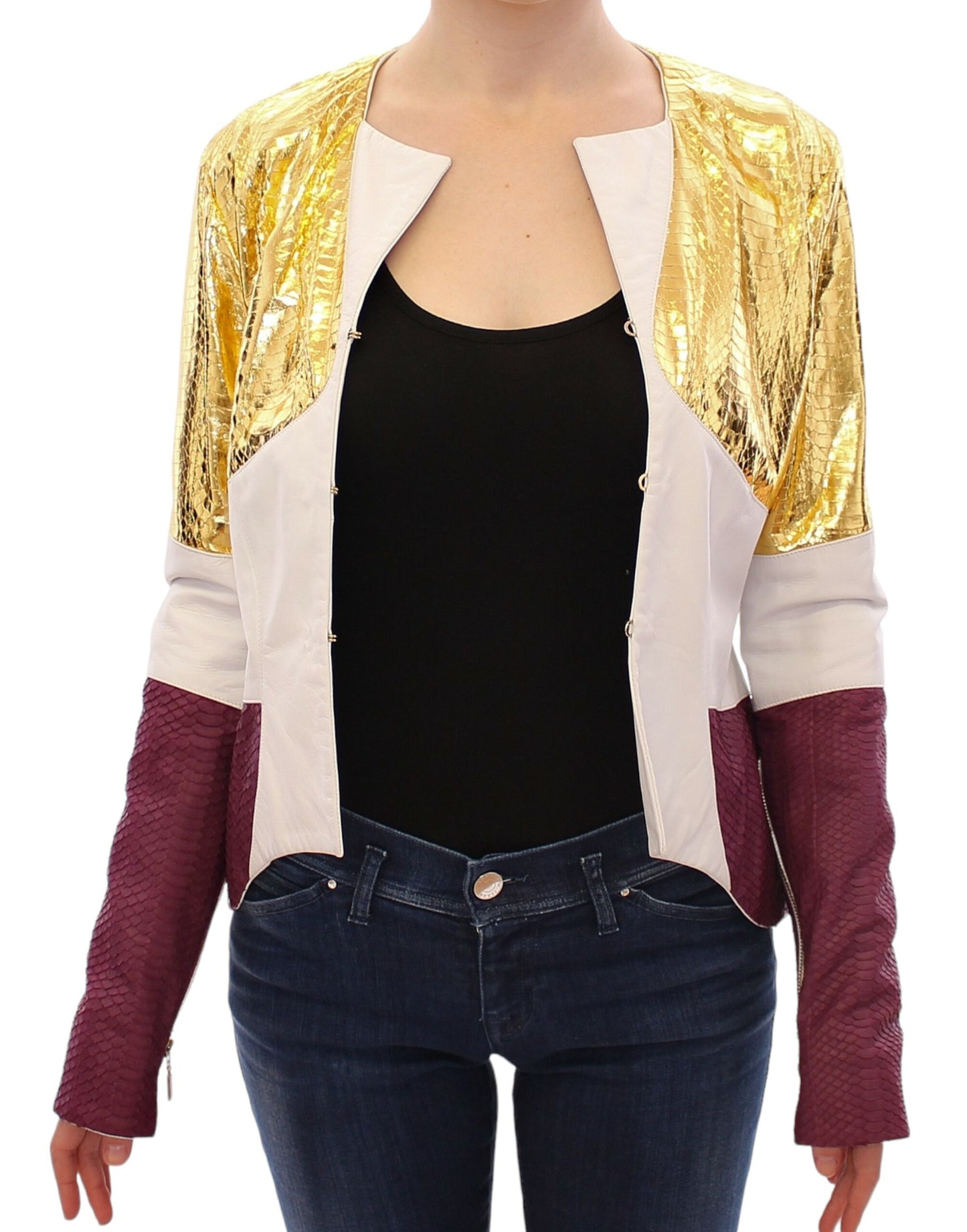 Vladimiro Gioia Weiß Gold Lila Lederjacke