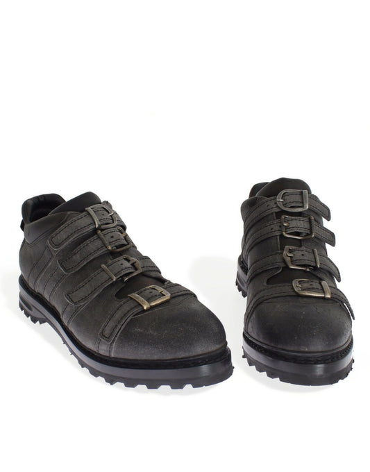 Dolce & Gabbana Graue Leder Knöchelriemen Schuhe Stiefel