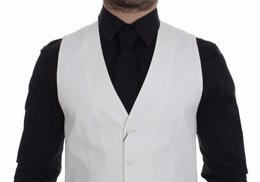 Dolce & Gabbana Weißes Baumwoll-Seidengemisch Kleid Weste Blazer