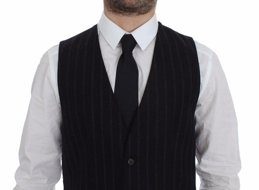 Dolce & Gabbana Schwarz gestreifte Wollweste Logo Gilet Weste