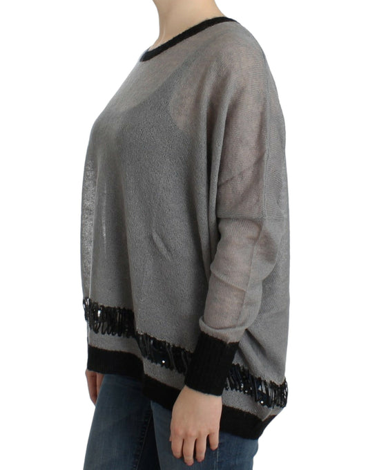 Costume National Grauer verschnörkelter asymmetrischer Pullover