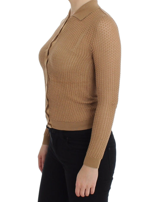 Dolce & Gabbana Beige gestrickter Baumwoll-Polo-Strickpullover