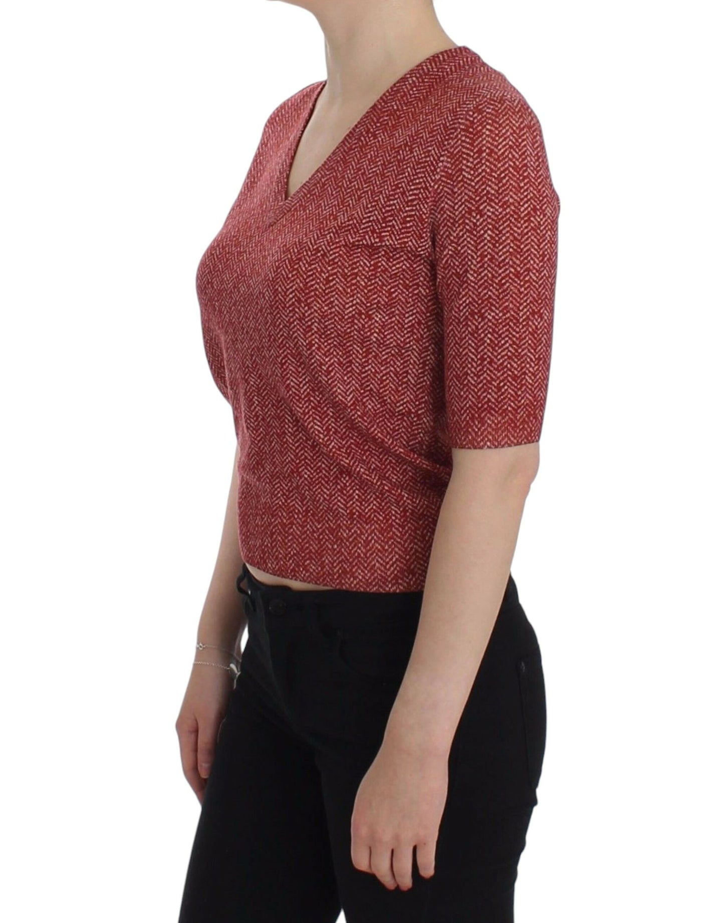 Dolce & Gabbana Kurzarm-Pullover aus roter Wolle und Tweed