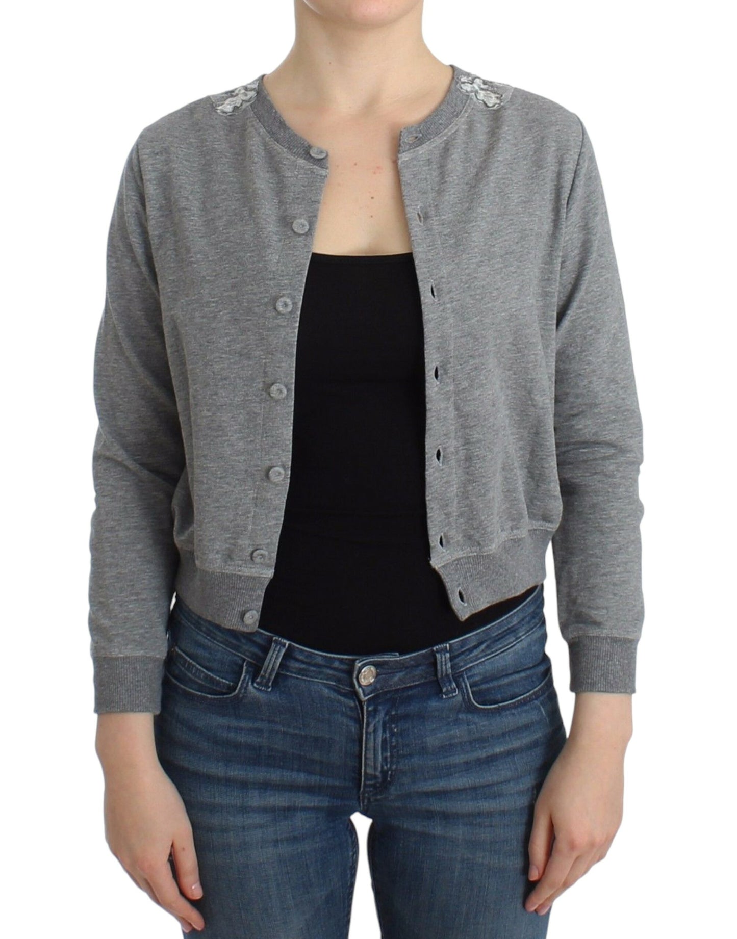 Ermanno Scervino Lingerie Grauer Spitzenpullover Strickjacke Top