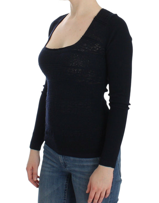 Ermanno Scervino Blaues Pullover-Oberteil aus gestrickter Stretch-Wolle