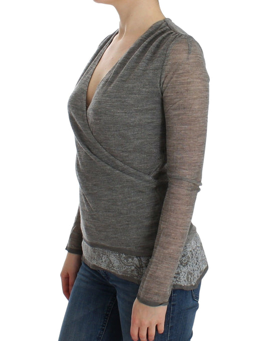 Ermanno Scervino Grauer langärmeliger Pullover aus Wollmischung