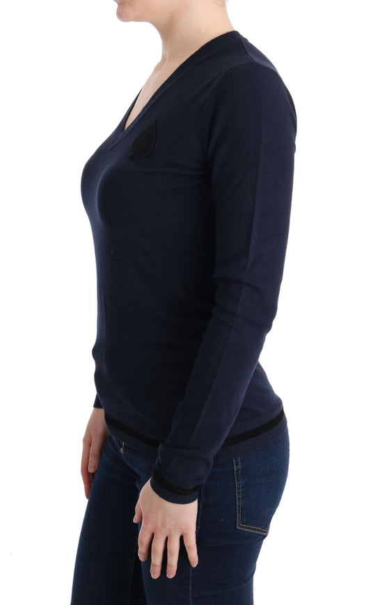 Costume National Blauer Pullover mit V-Ausschnitt aus Viskose