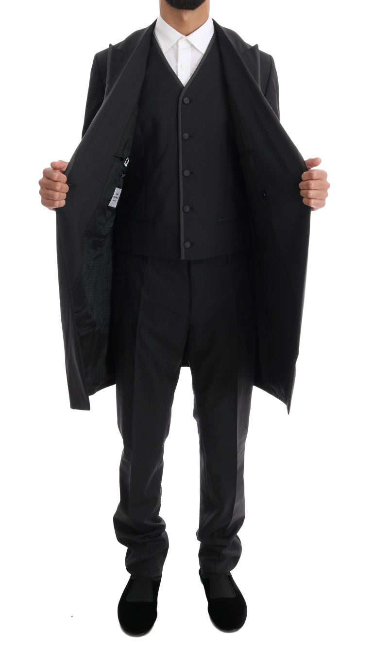 Dolce & Gabbana Grauer Woll-Stretch-3-Stück-Anzug mit zwei Knöpfen