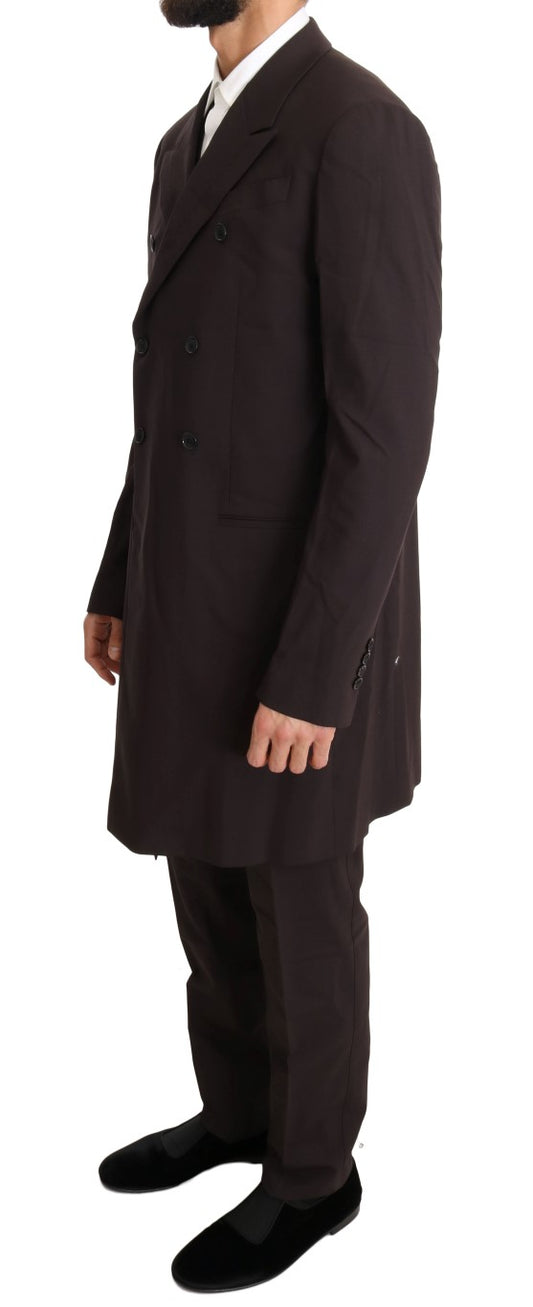 Dolce & Gabbana Bordeauxfarbener Woll-Stretch-Anzug, lang, 3-teilig