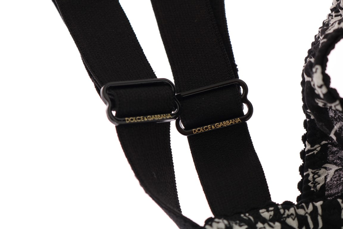 Dolce & Gabbana Schwarz Seide Weiß Spitze Stretch Unterwäsche BH