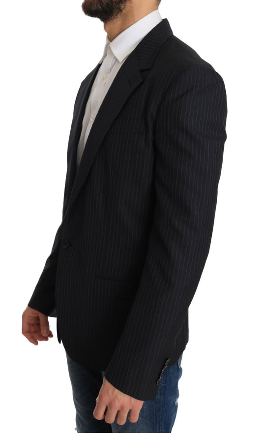 Dolce & Gabbana Graue gestreifte Wolljacke Mantel Slim Blazer
