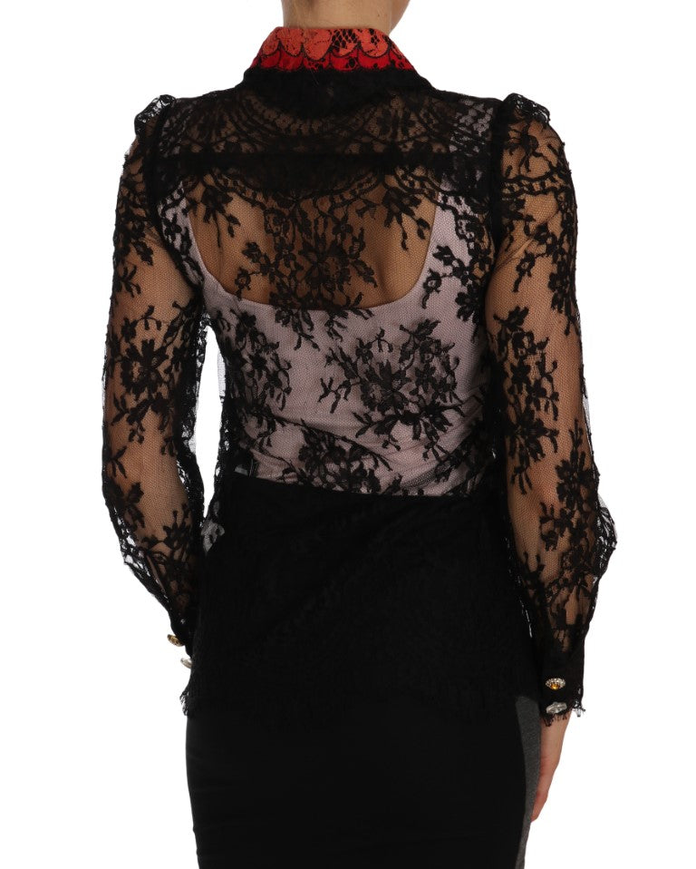 Dolce & Gabbana Schwarzes Lace Crystal SPACE Hemd