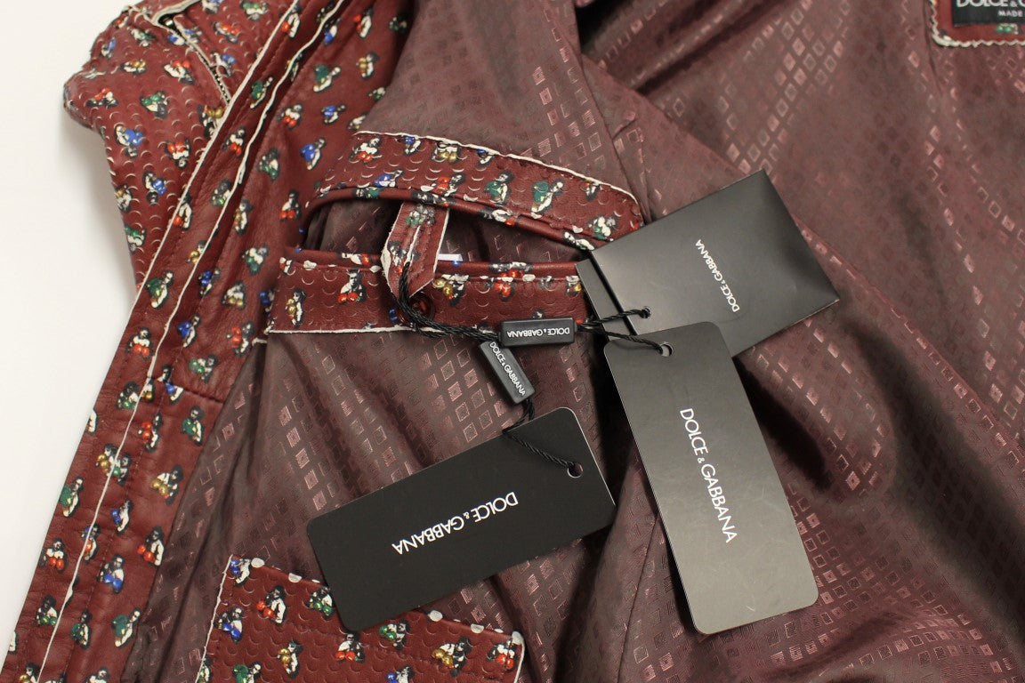 Dolce & Gabbana Bordeaux Leder Boxer Print Jacke Mantel