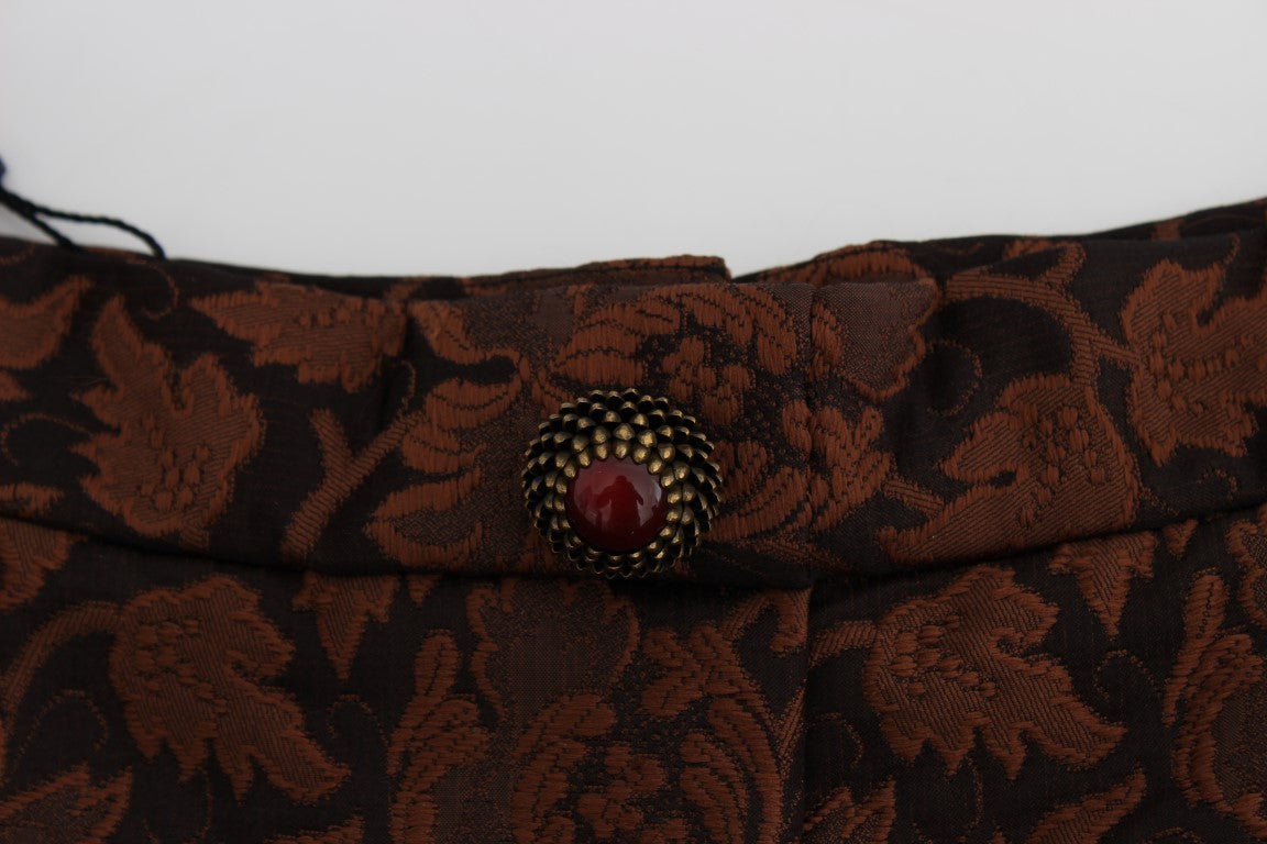 Dolce & Gabbana Brauner geblümter Brokat-Mini-Bubble-Rock