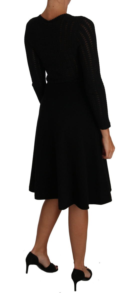 Dolce & Gabbana Schwarzes Kleid mit langen Ärmeln aus gestrickter Wolle