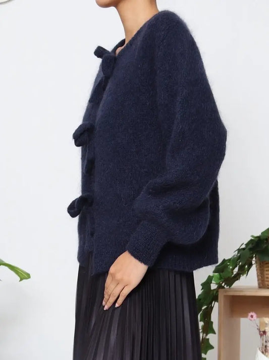 Mohair-Strickjacke mit Schleifenverschluss - Orice navy