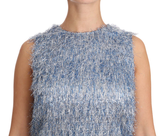 Dolce & Gabbana Hellblaues Fransen-Shift-Kleid