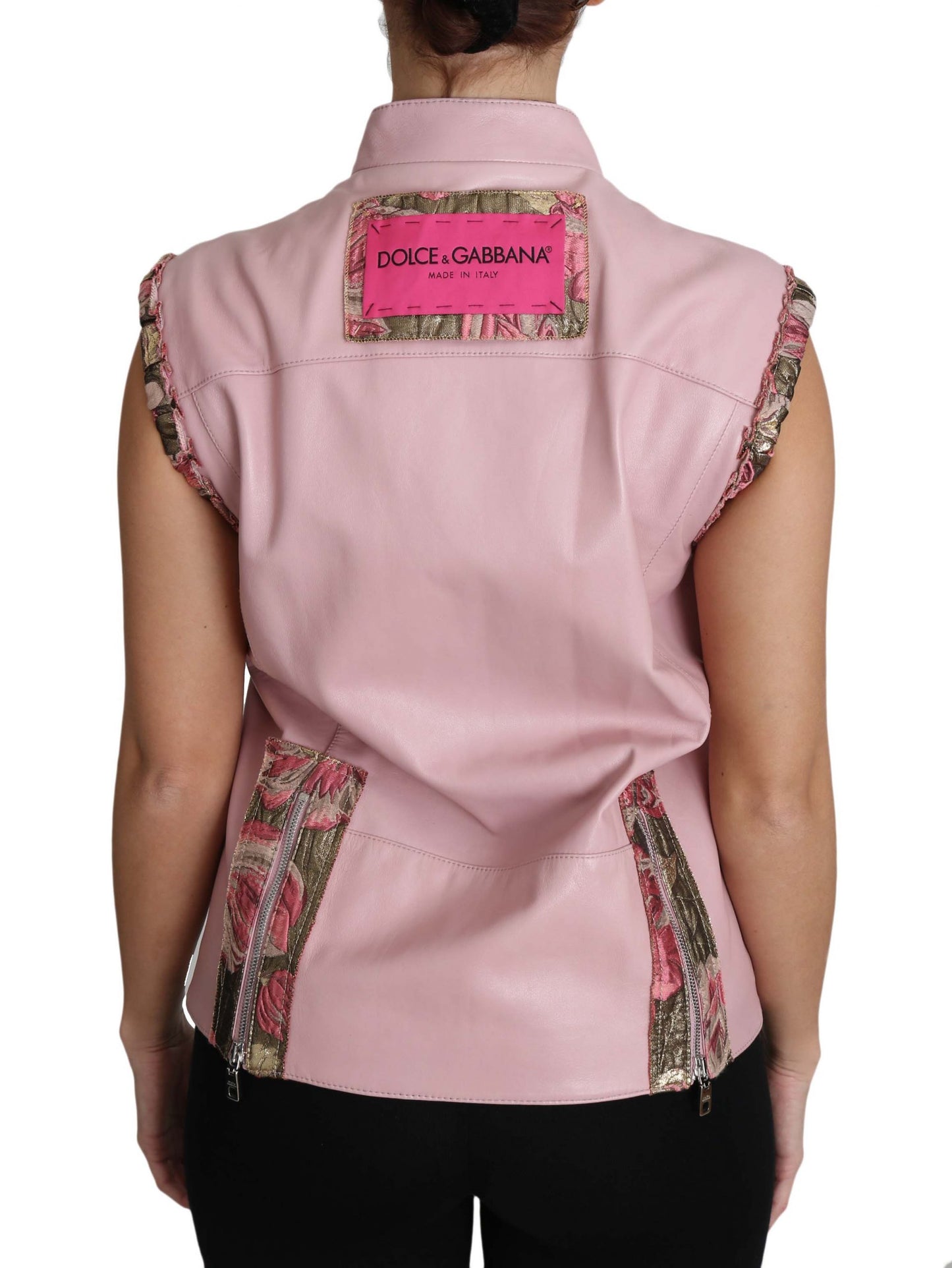 Dolce & Gabbana Rosa ärmellose Weste mit Reißverschluss aus Lammleder