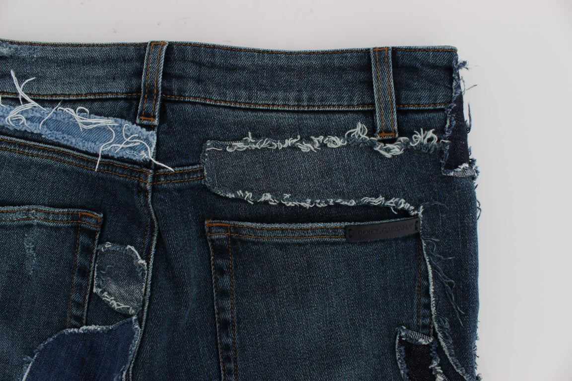 Dolce & Gabbana Blaue Patchwork Jeans-Shorts aus Stretch