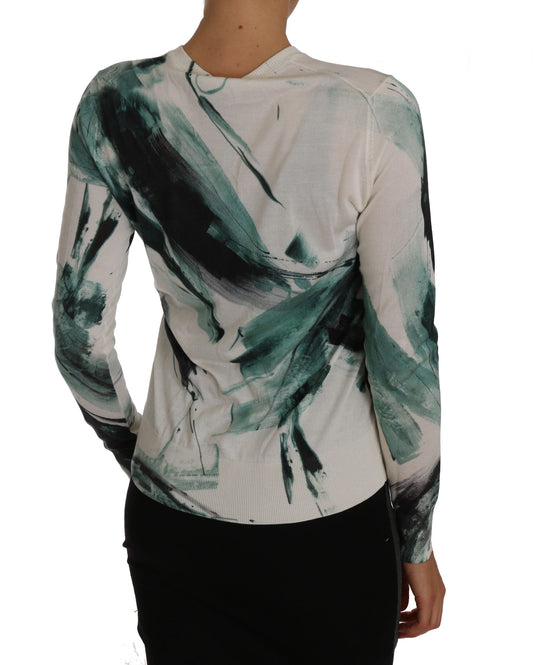 Dolce & Gabbana Weißer Seiden-Cardigan Leichter Pinselstrich-Pullover
