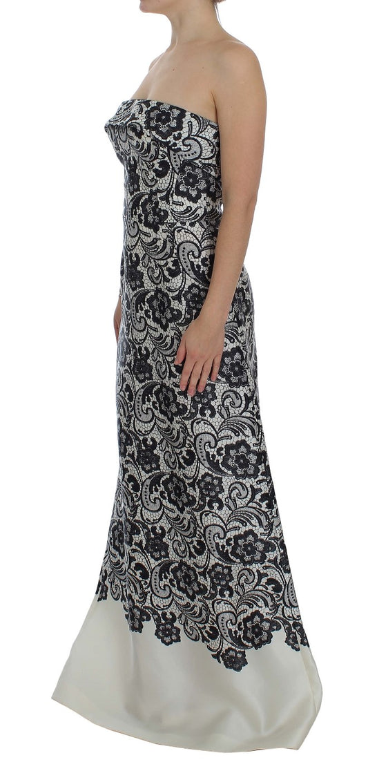 Dolce & Gabbana Weißes geblümtes Seidenkorsett-Maxikleid aus Spitze