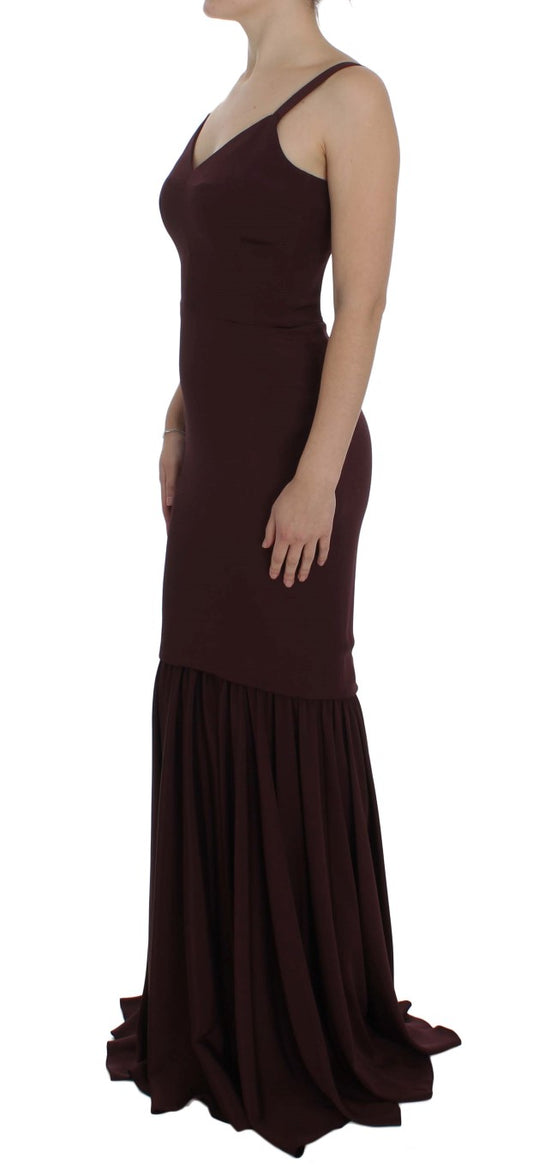Dolce & Gabbana Bordeauxfarbenes Stretch-Etuikleid in voller Länge