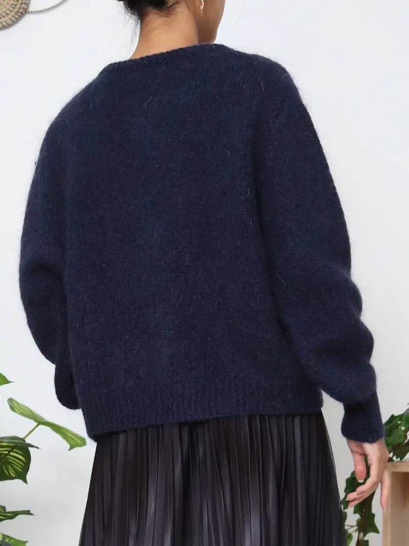Mohair-Strickjacke mit Schleifenverschluss - Orice navy