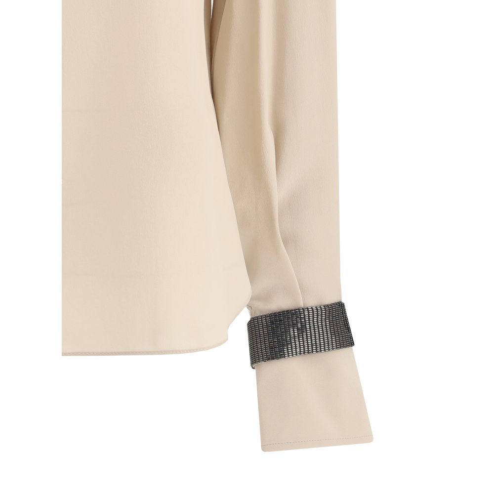 Silk turtleneck Blouse with Precious Bracelets