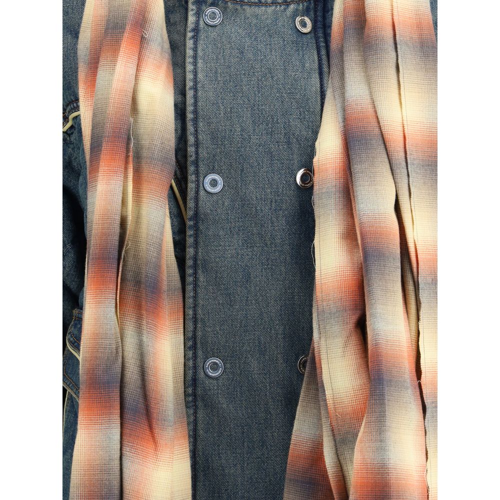 Denim Down Jacket With Scarf