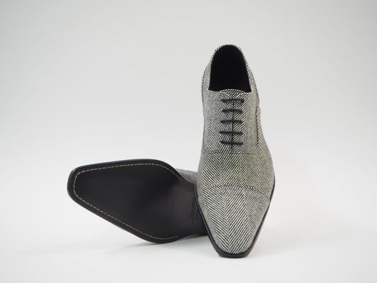 Gray & Black Herringbone Men's Dress Shoes + Belt