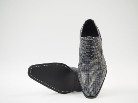 Blue & Gray Tweed Men's Dress Shoes + Belt