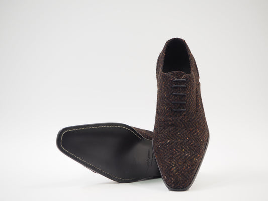 Brown & Black Herringbone Men's Dress Shoes + Belt