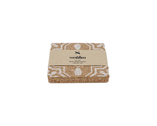soñho Cortiça Azulejo Kork Untersetzer 4er Set, 10 x 10 cm