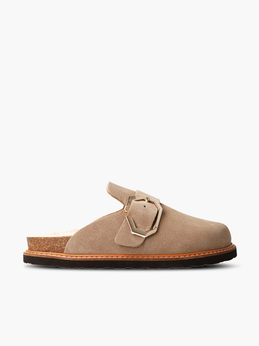 Leder-Clog Grisel mit Schafwollfutter Velour Taupe