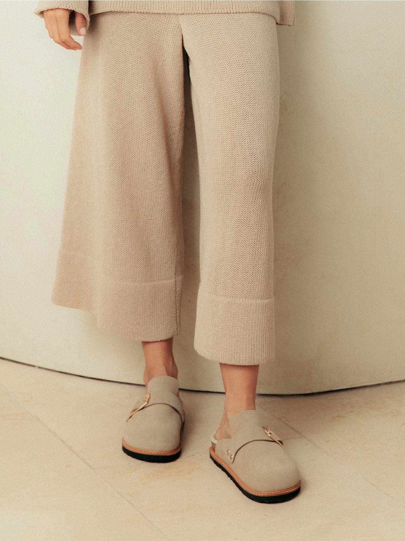 Leder-Clog Grisel mit Schafwollfutter Velour Taupe