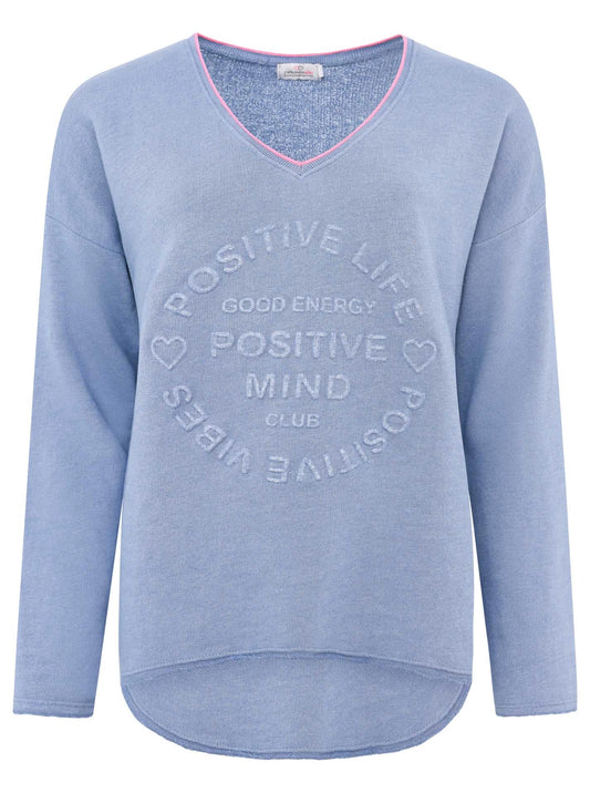 Sweat Pullover Neonkante "Positive Mind" Jeansblau