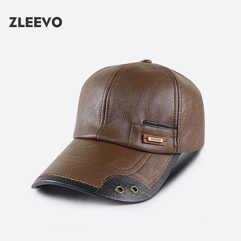 Autumn and Winter new PU leather baseball cap fashion stitching and brushed middle-aged and elderly peaked cap