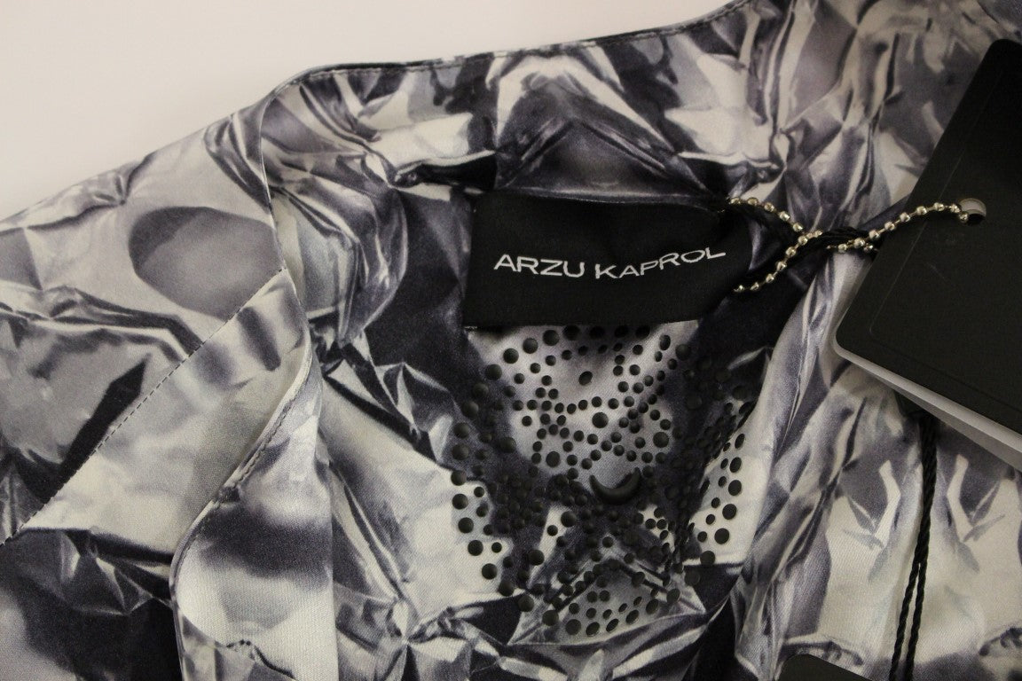 Arzu Kaprol Grau Blau Seide Ärmelloses Top Shirt Bluse