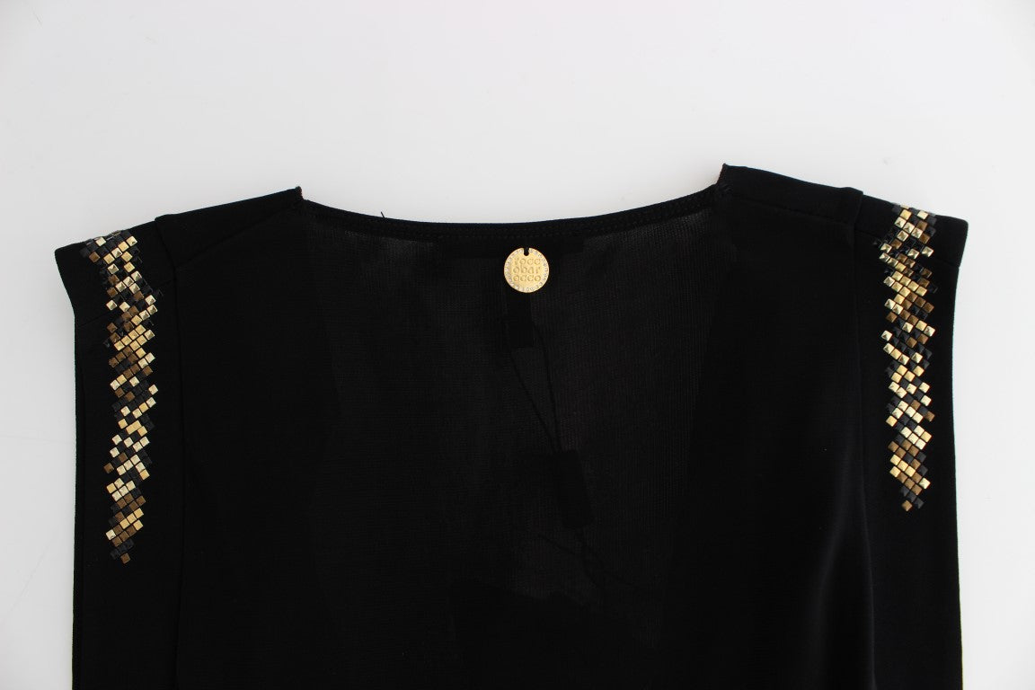 Roccobarocco Schwarzes verschönertes Jersey-Mini-Etuikleid